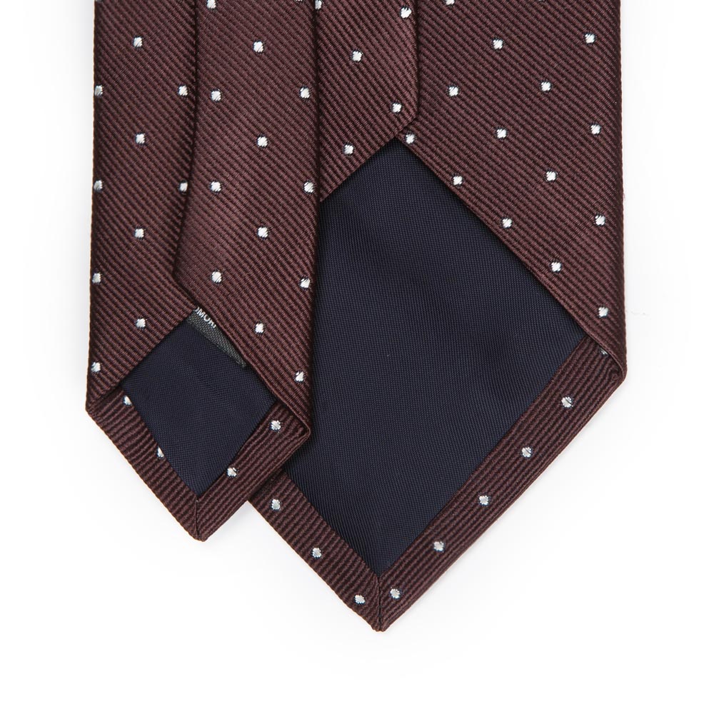 King Twill Pin Dot Brown White Silk Tie