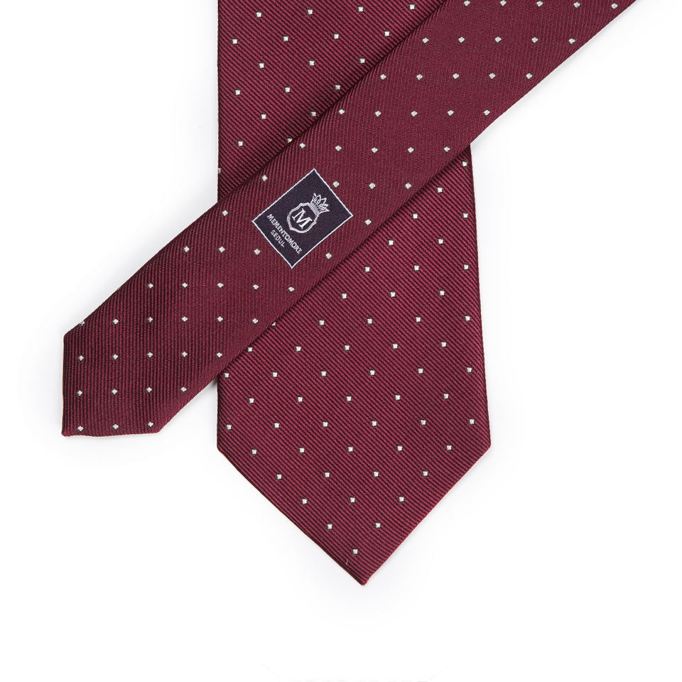 King Twill Pin Dot Burgundy White Silk Tie