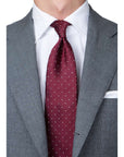 King Twill Pin Dot Burgundy White Silk Tie