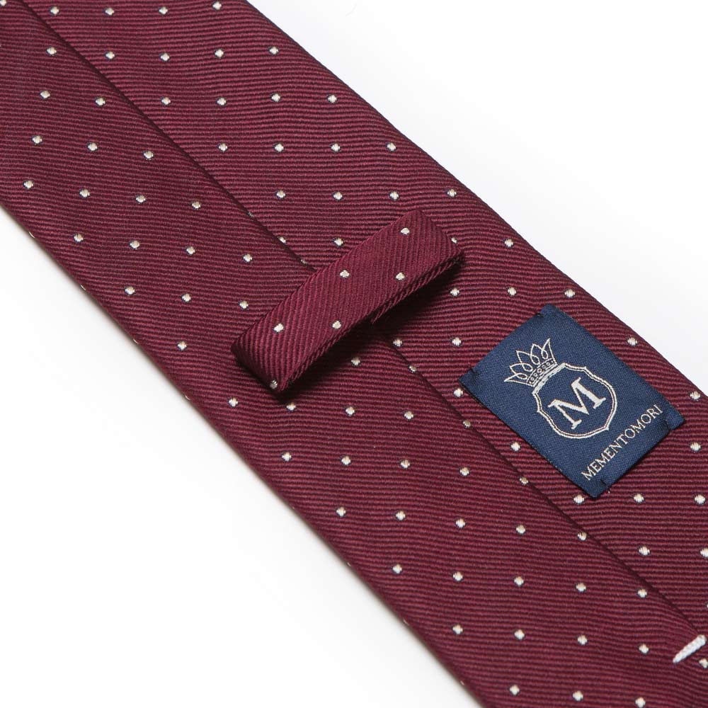 King Twill Pin Dot Burgundy White Silk Tie