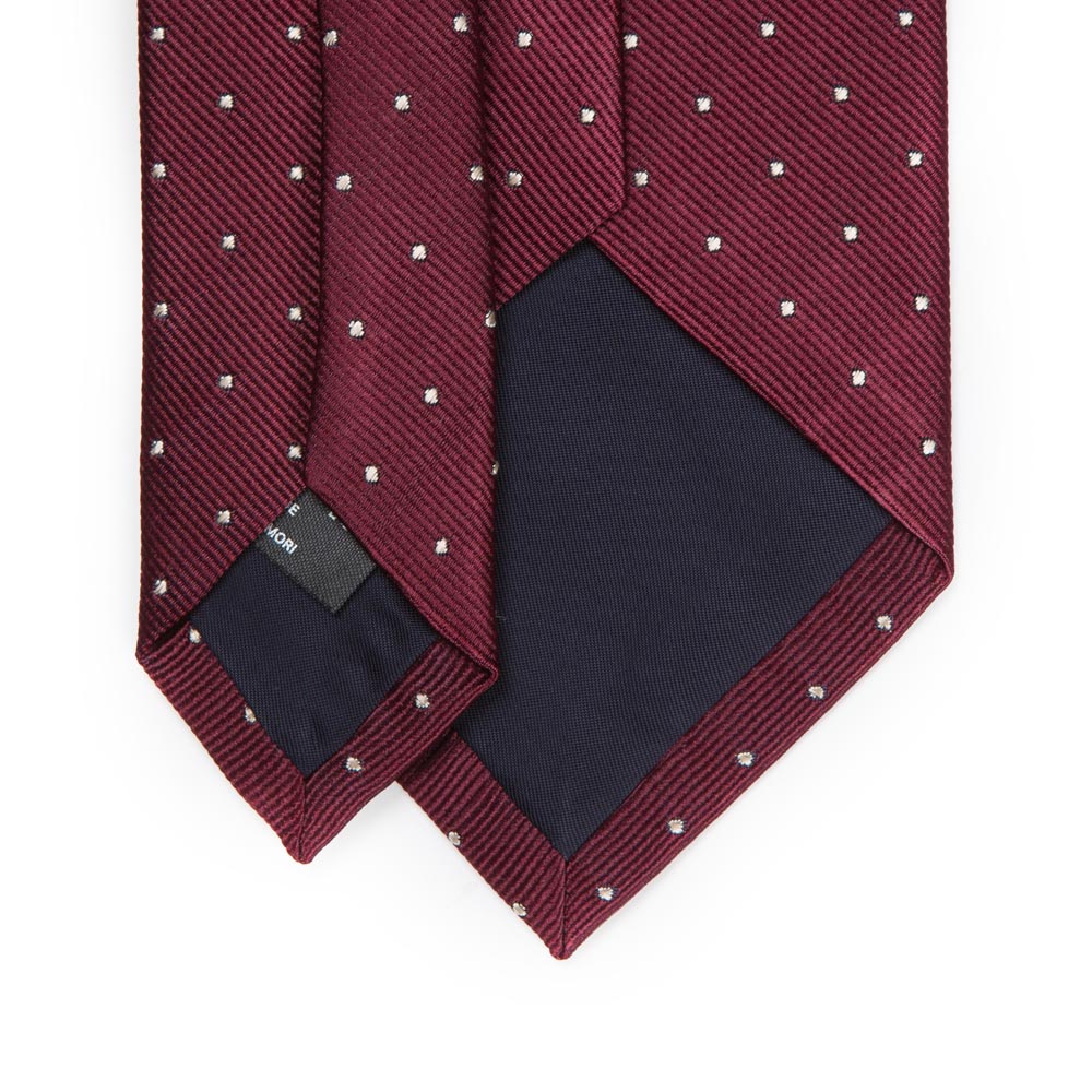 King Twill Pin Dot Burgundy White Silk Tie