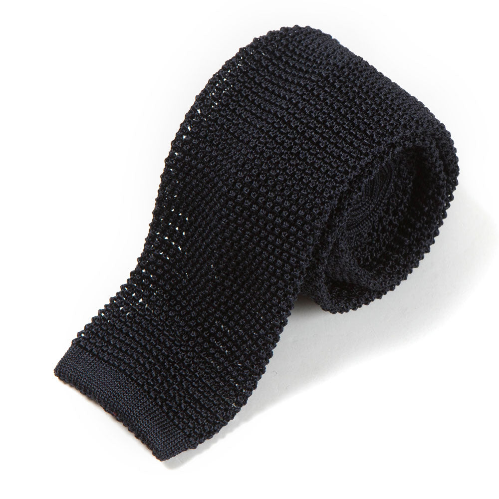 Dark Navy Solid Silk Knit Tie