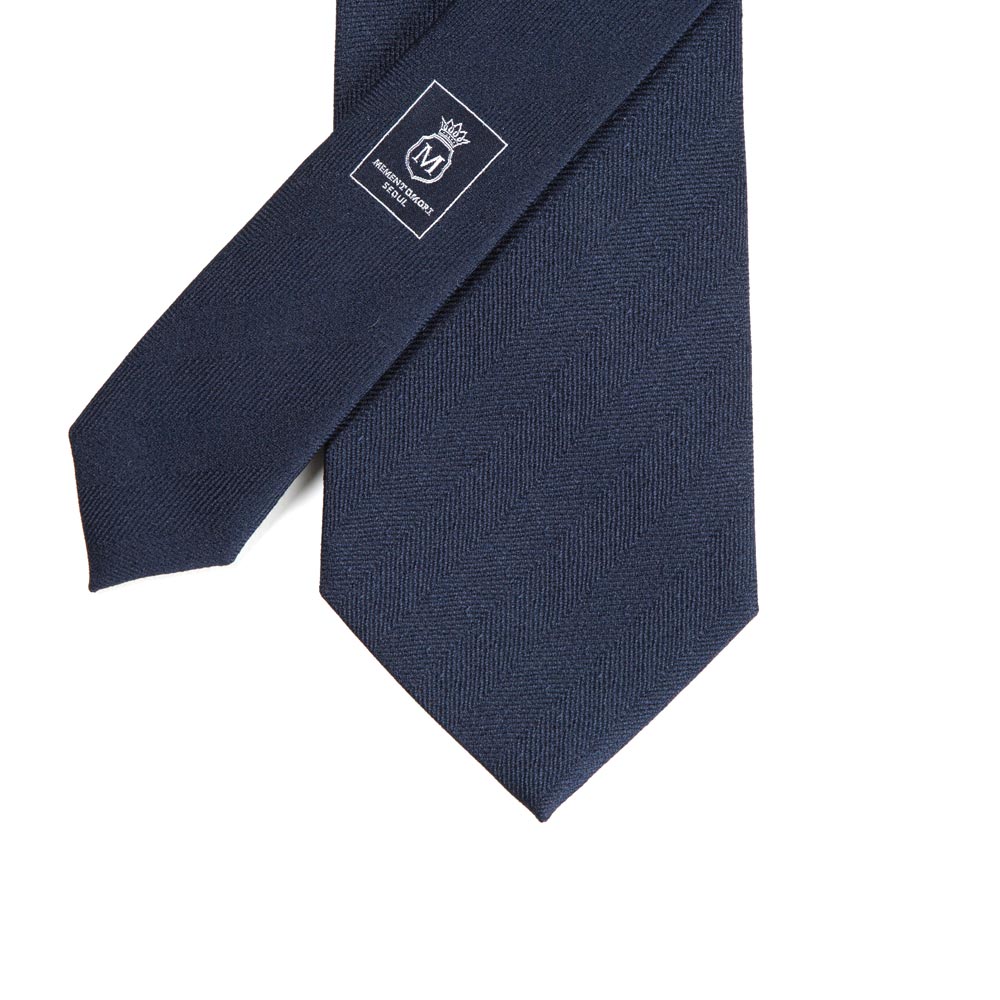Herringbone Solid Dark Navy Silk Tie