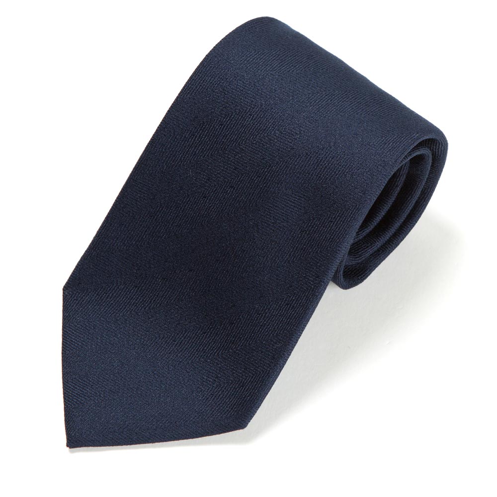 Herringbone Solid Dark Navy Silk Tie