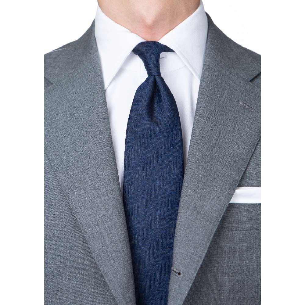 Herringbone Solid Dark Navy Silk Tie