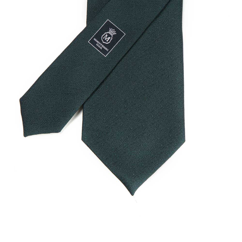 Herringbone Solid Green Silk Tie