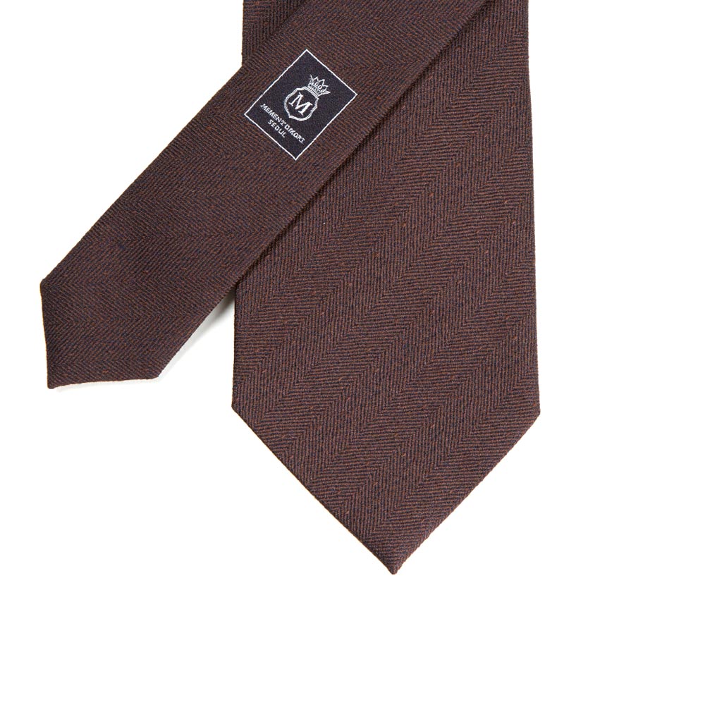 Herringbone Solid Brown Silk Tie