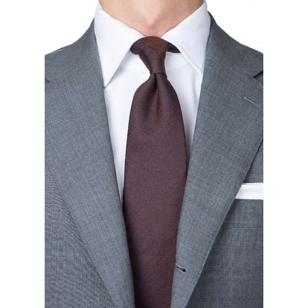 Herringbone Solid Brown Silk Tie