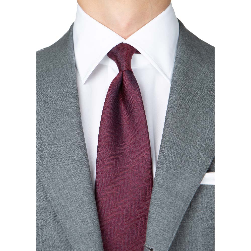 Herringbone Solid Burgundy Silk Tie