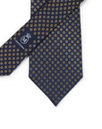 Hand Printed Petit Flower Navy Beige Silk Tie