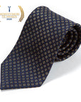 Hand Printed Petit Flower Navy Beige Silk Tie