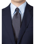 Hand Printed Petit Flower Navy Beige Silk Tie