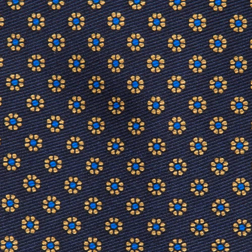 Hand Printed Petit Flower Navy Beige Silk Tie