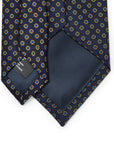 Hand Printed Petit Flower Navy Beige Silk Tie