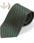 Hand Printed Petit Flower Green Beige Silk Tie