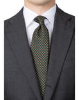 Hand Printed Petit Flower Green Beige Silk Tie