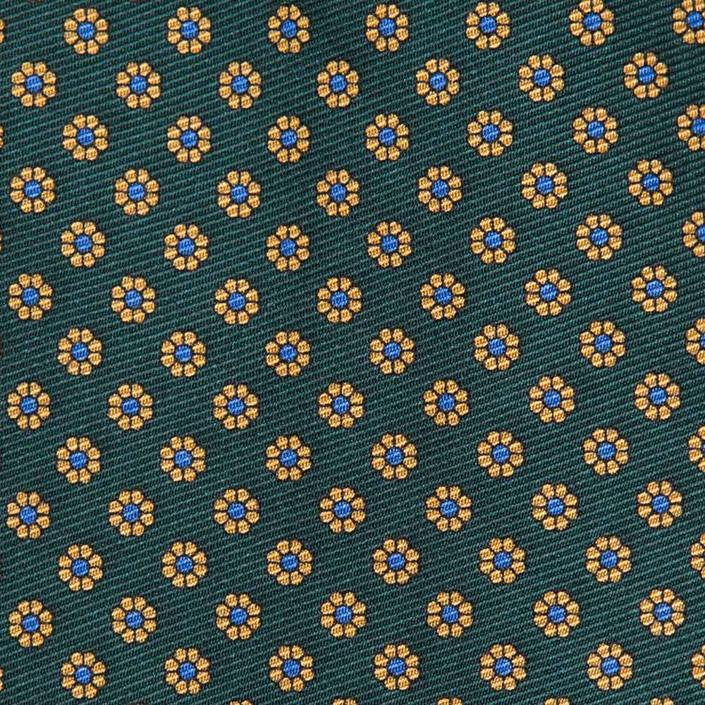 Hand Printed Petit Flower Green Beige Silk Tie
