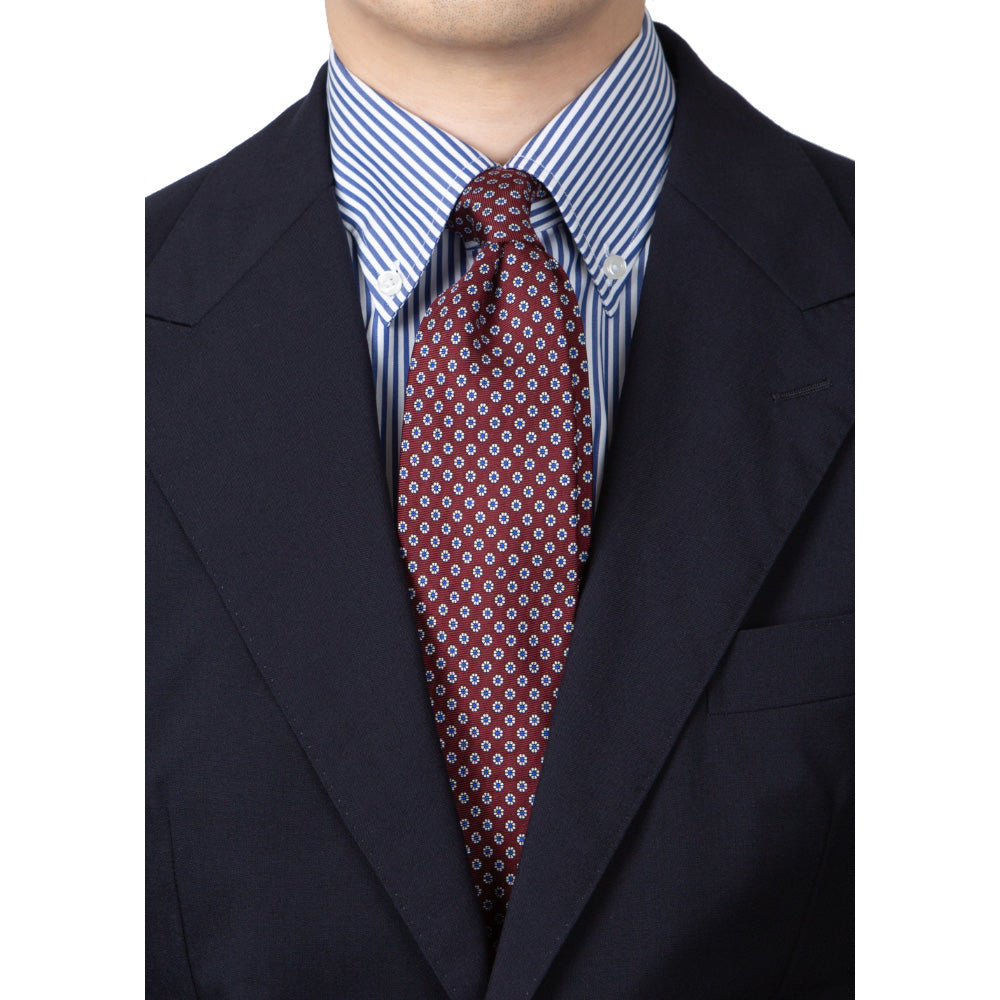 Hand Printed Petit Flower Burgundy White Silk Tie