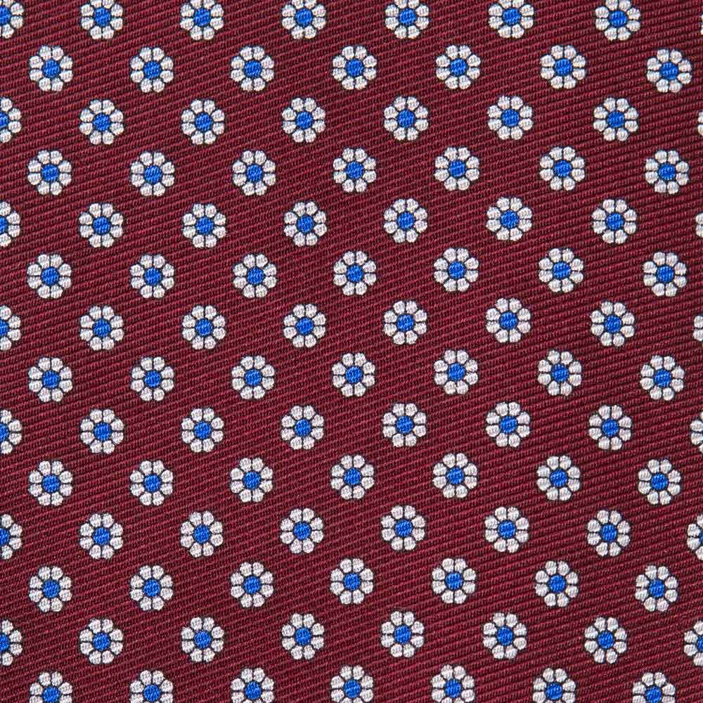 Hand Printed Petit Flower Burgundy White Silk Tie