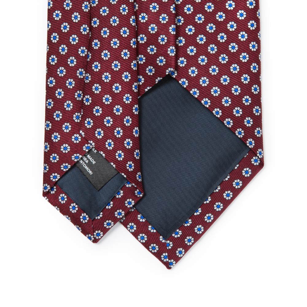 Hand Printed Petit Flower Burgundy White Silk Tie