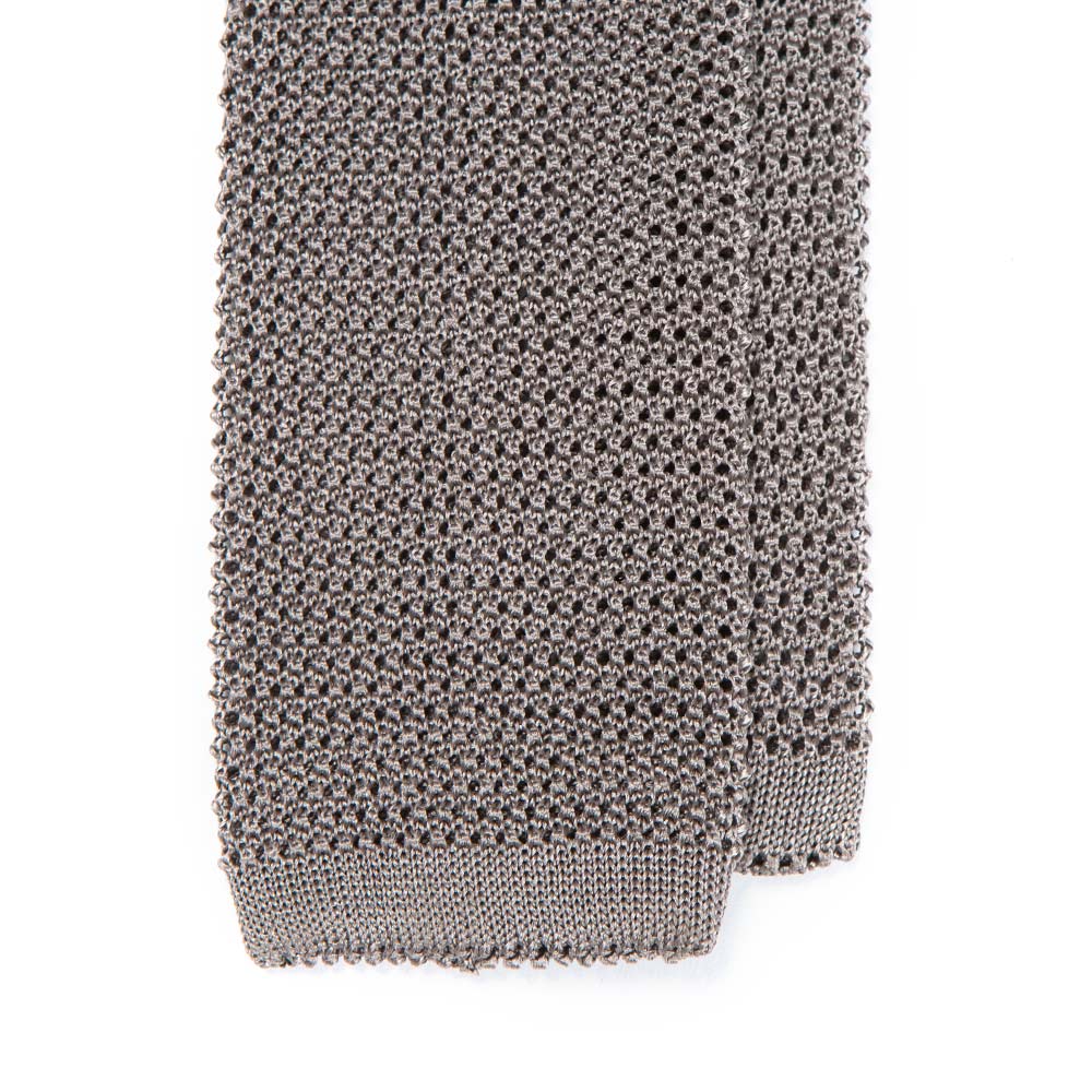 Silver Solid Silk Knit Tie