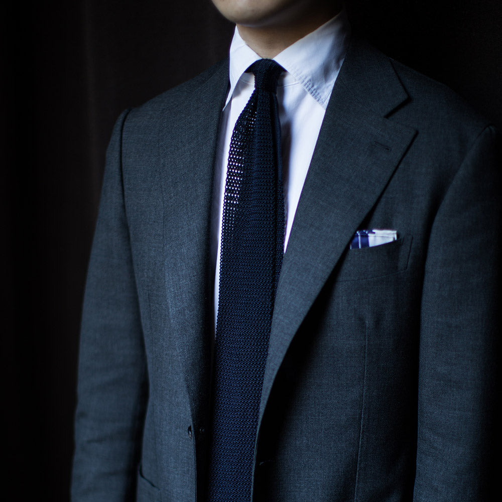 Dark Navy Solid Silk Knit Tie