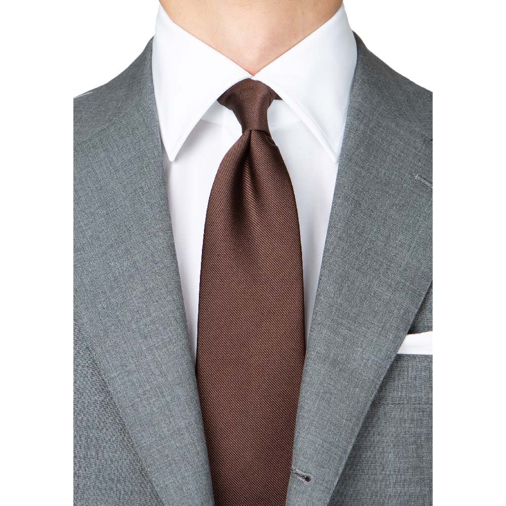 King Twill Solid Brown Silk Tie