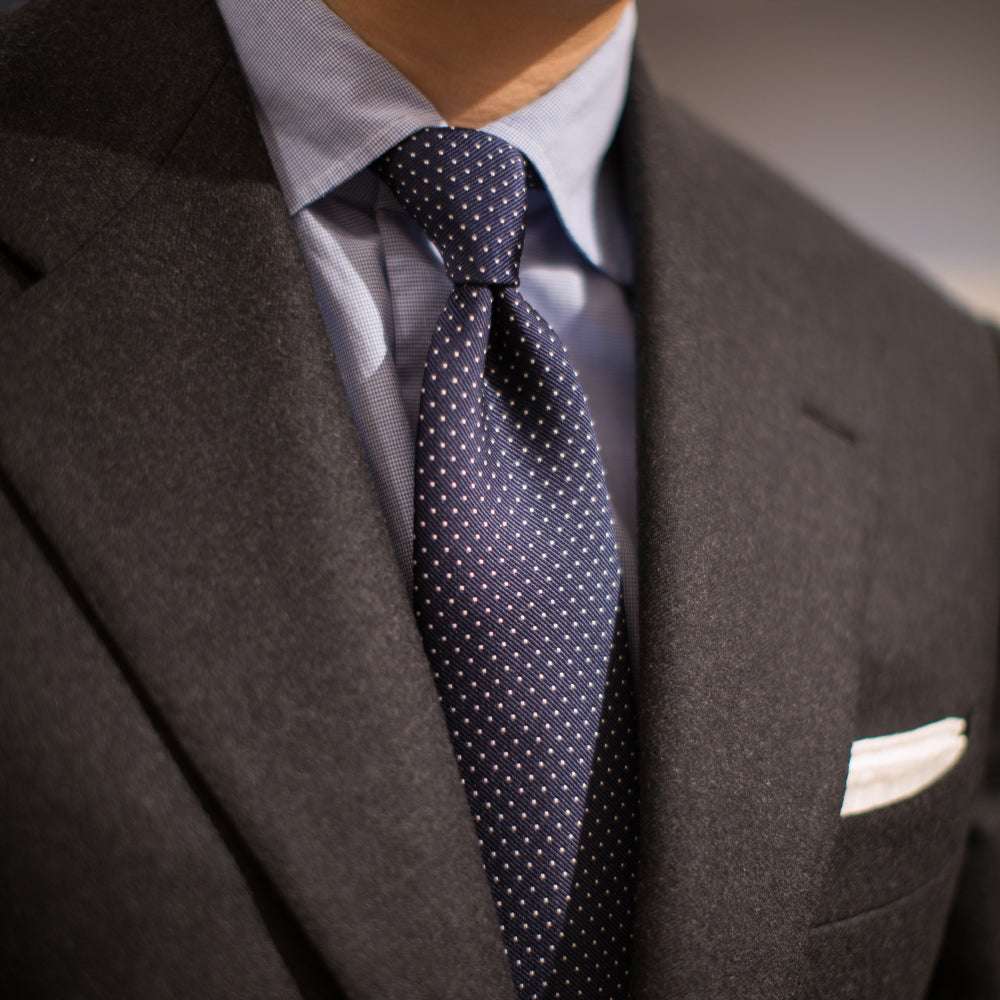 Pin Dot Navy Silk Tie
