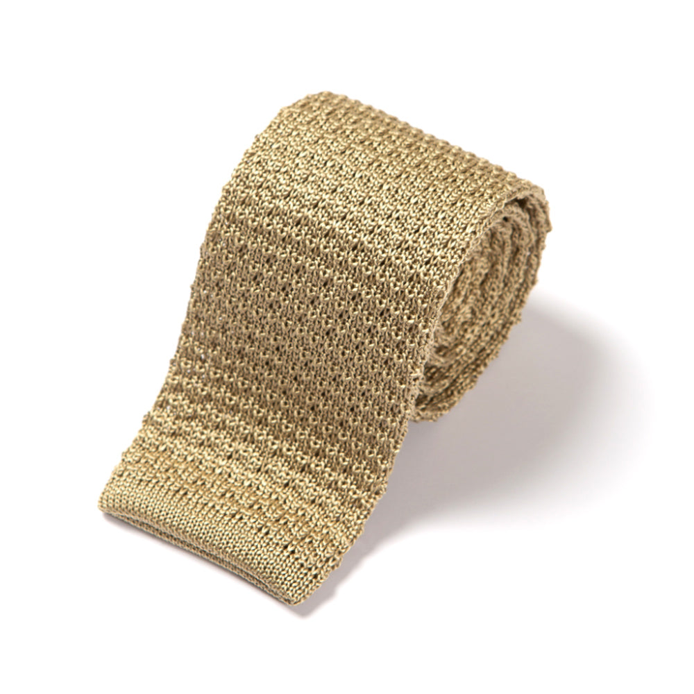 Square End Champagne Gold Silk Knitted Tie
