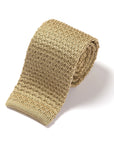 Square End Champagne Gold Silk Knitted Tie