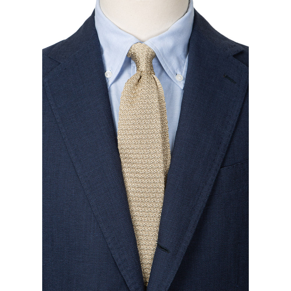 Square End Champagne Gold Silk Knitted Tie