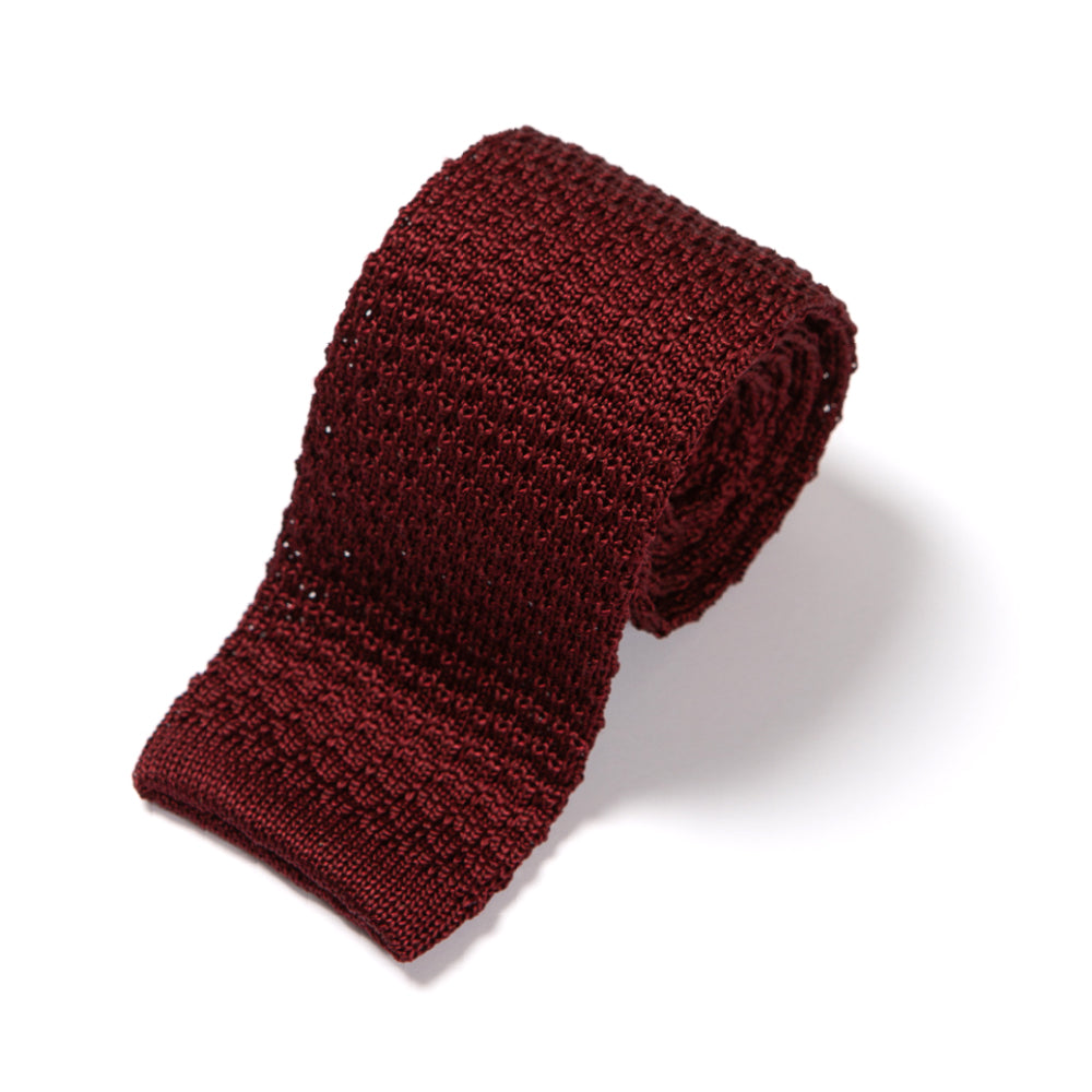Square End Burgundy Silk Knitted Tie