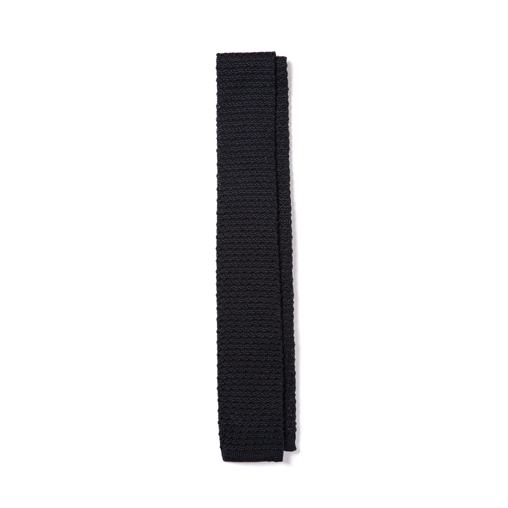 Square End Navy Silk Knitted Tie