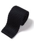 Square End Navy Silk Knitted Tie