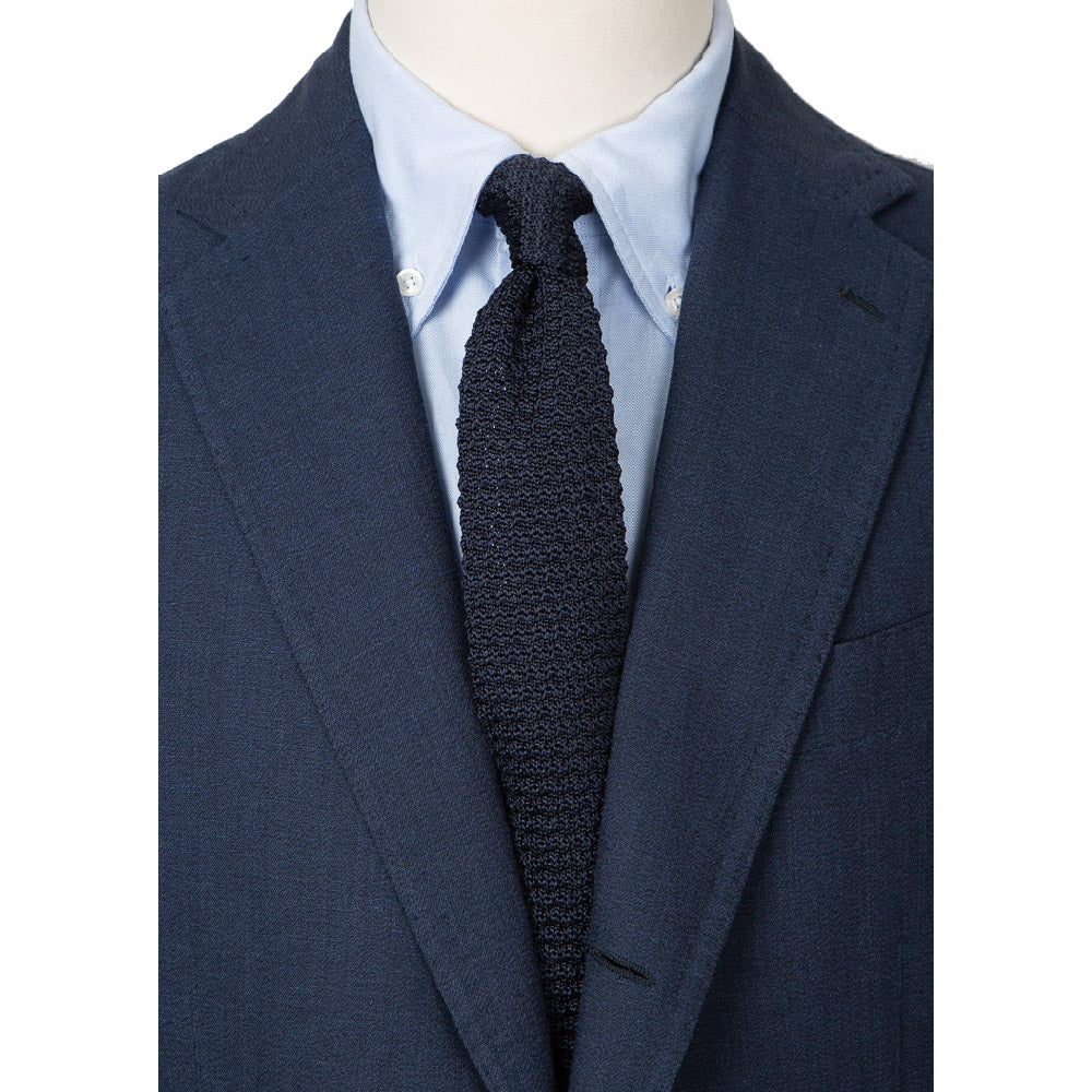 Square End Navy Silk Knitted Tie