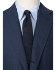 Square End Navy Silk Knitted Tie
