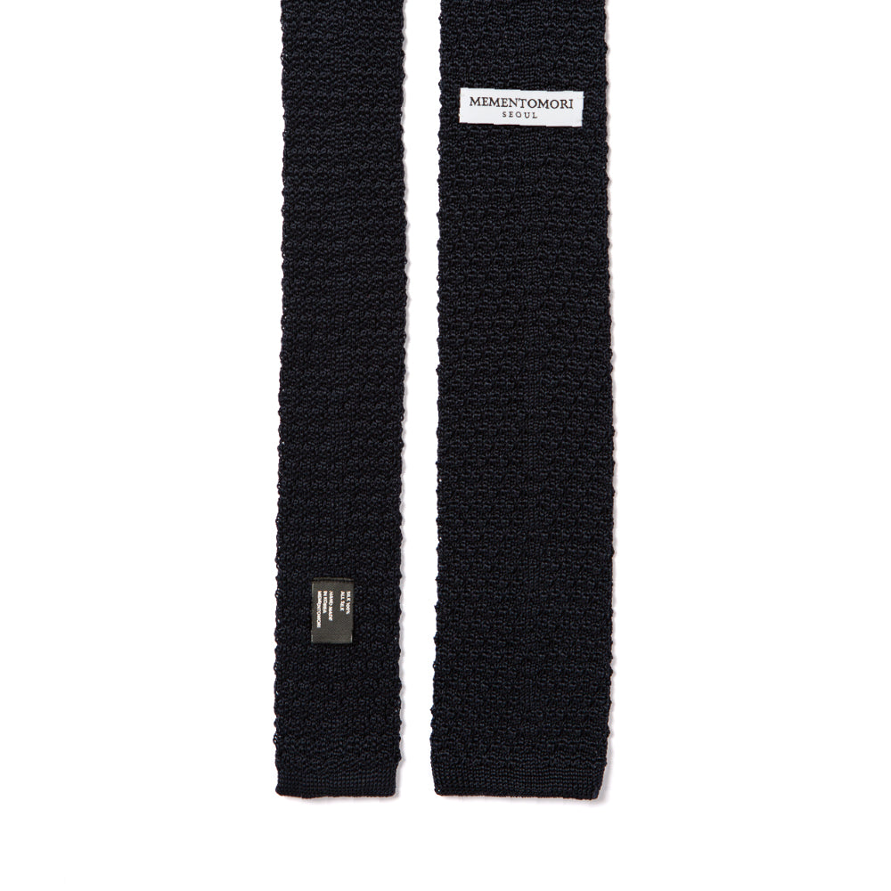 Square End Navy Silk Knitted Tie