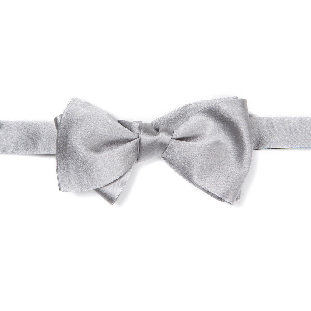 Silver Satin Silk Self-Tie Bow Tie