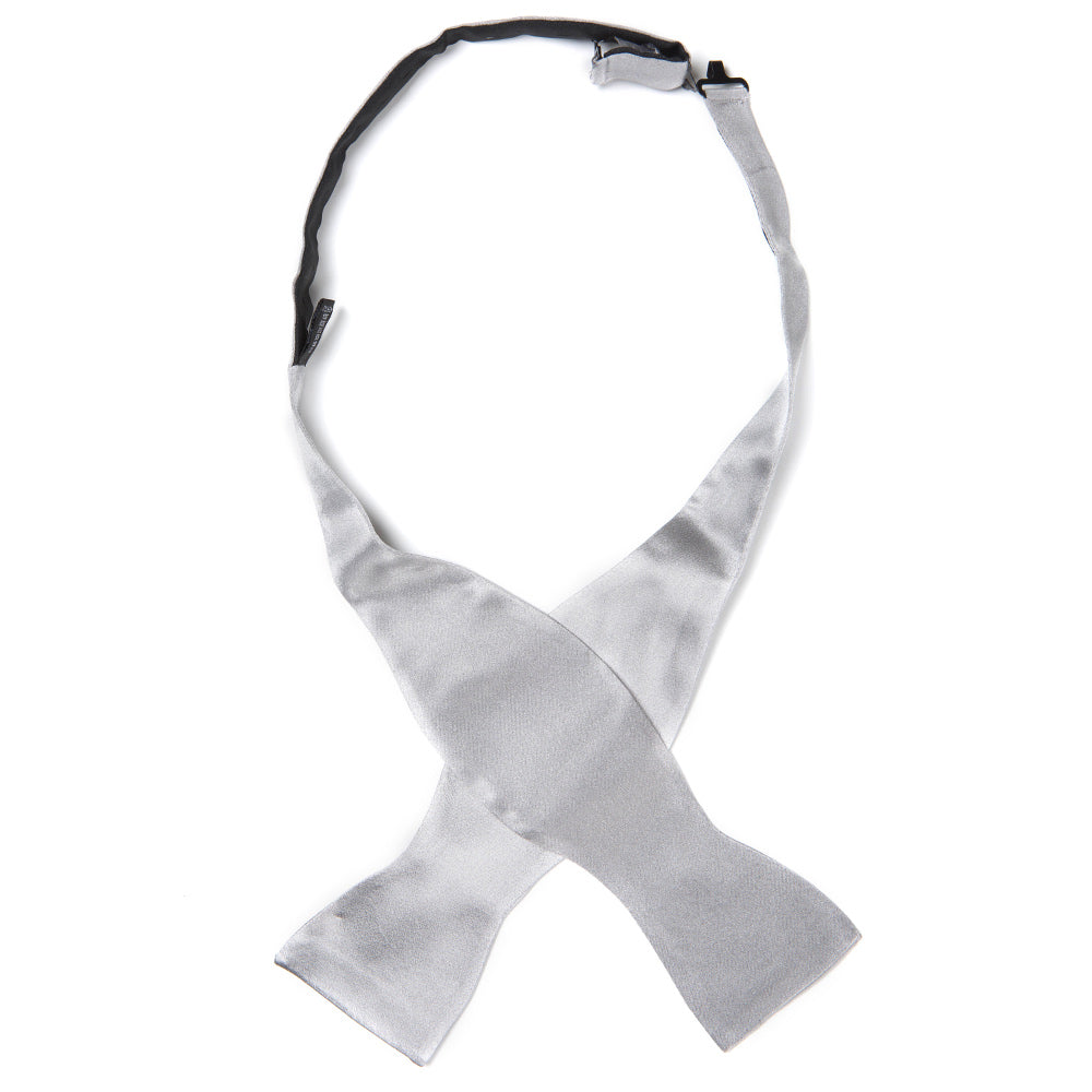 Silver Satin Silk Self-Tie Bow Tie