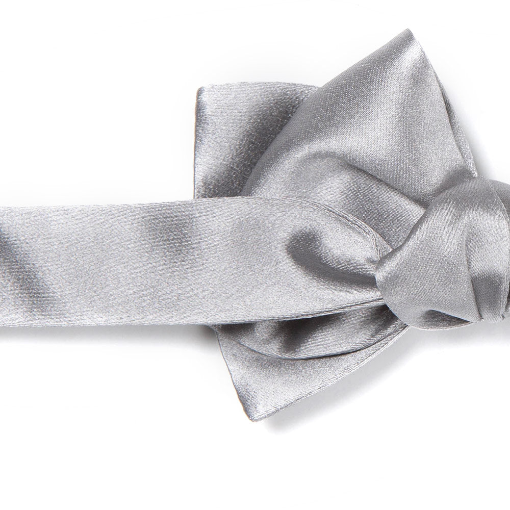 Silver Satin Silk Self-Tie Bow Tie