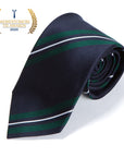 Silk Double Stripe Dark Navy Green White Necktie