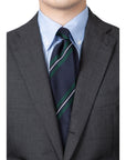 Silk Double Stripe Dark Navy Green White Necktie