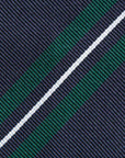Silk Double Stripe Dark Navy Green White Necktie