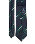 Silk Double Stripe Dark Navy Green White Necktie