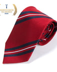 Silk Double Stripe Red Dark Navy White Necktie