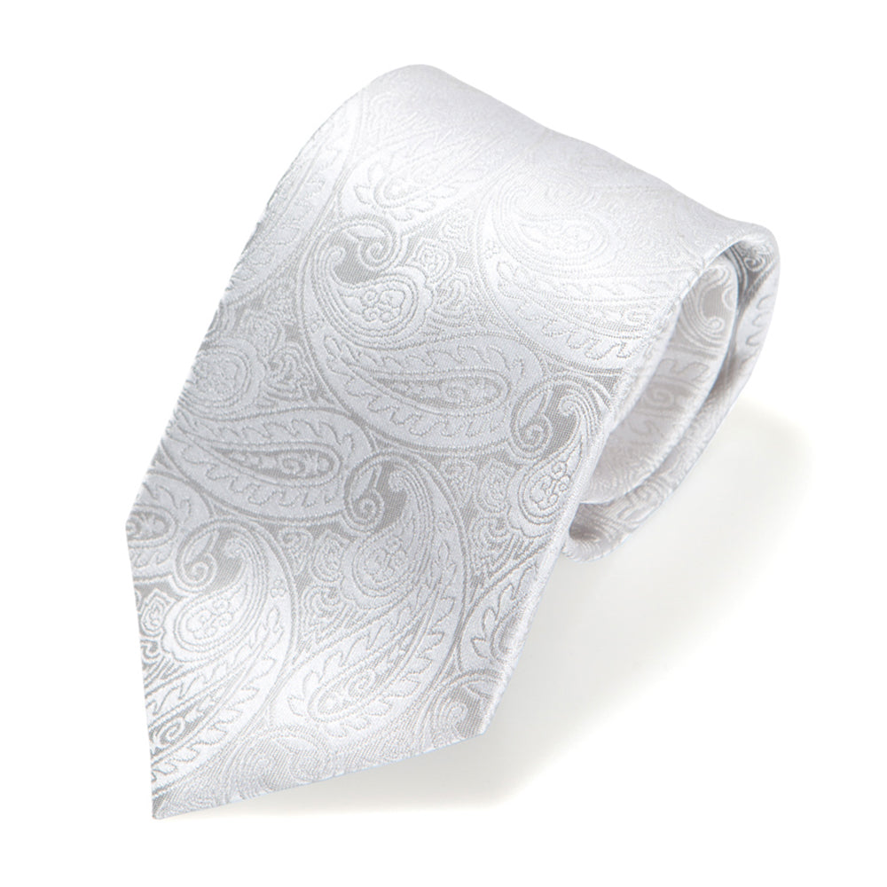 Full Paisley Light Silver Silk Tie