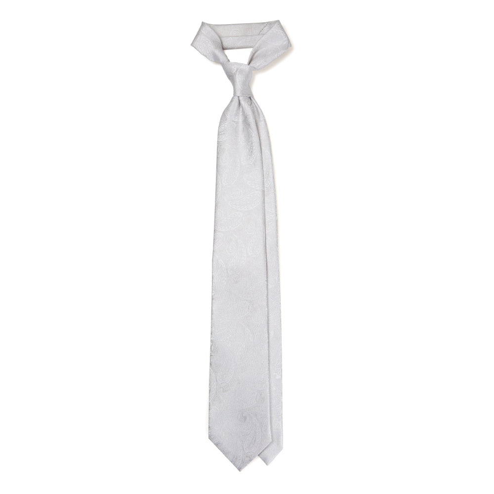 Full Paisley Light Silver Silk Tie