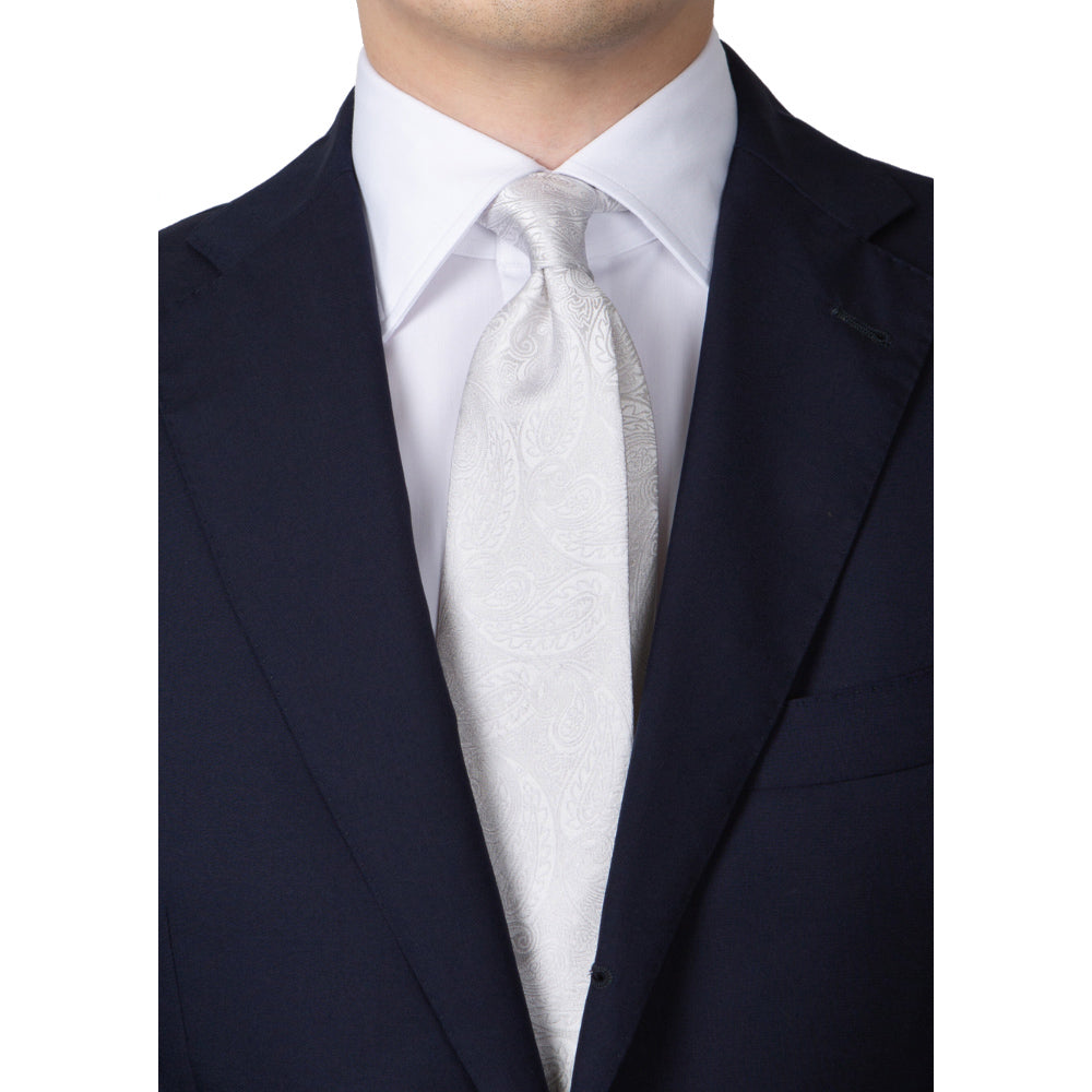 Full Paisley Light Silver Silk Tie