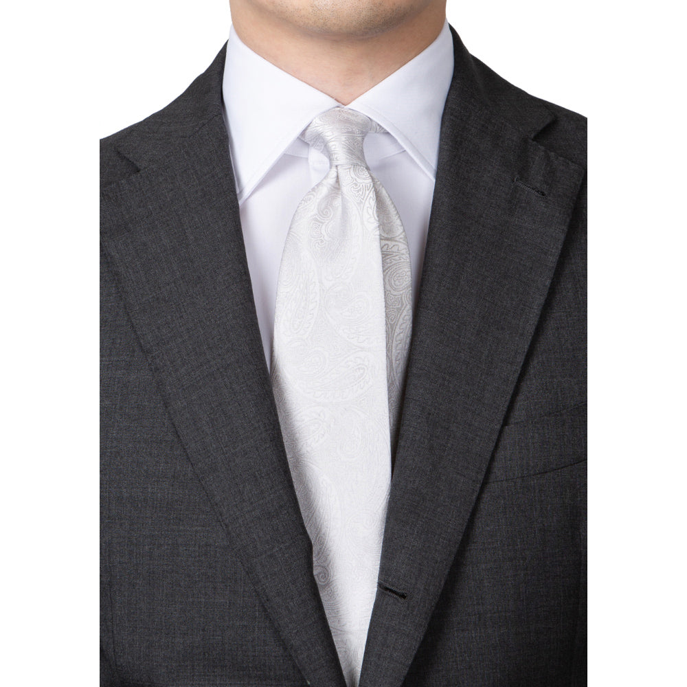 Full Paisley Light Silver Silk Tie