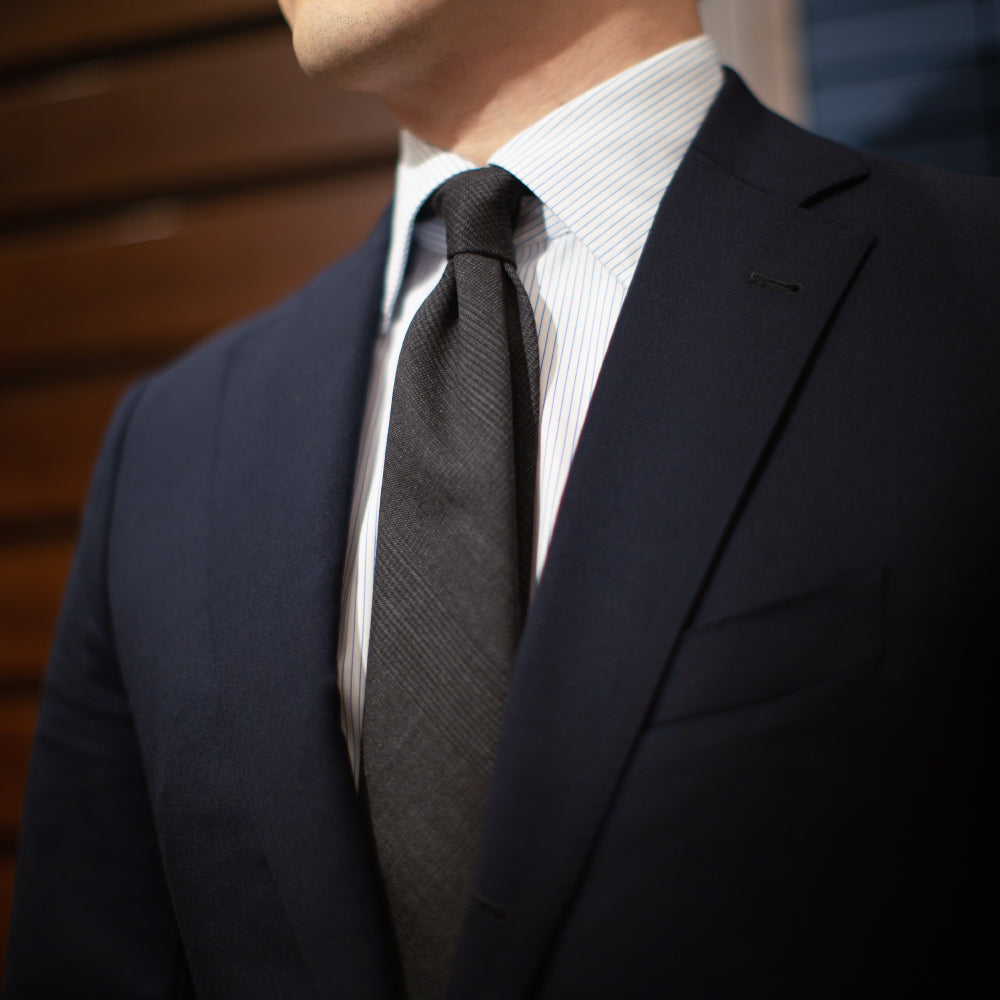 Colombo Glen Check Pattern Charcoal Gray Wool Tie